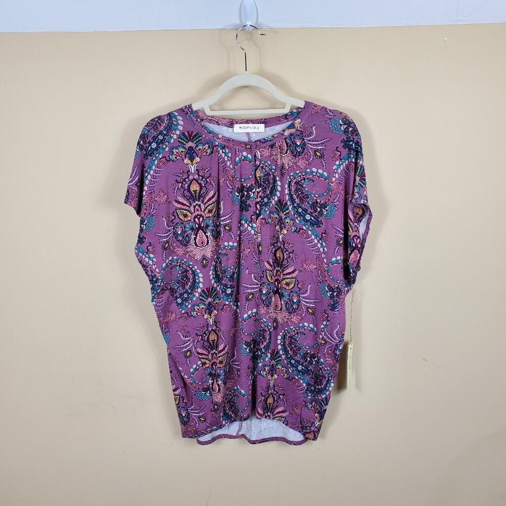 Moon & Sky Purple Printed Dolan Sleeve Hi-lo Blouse Size S